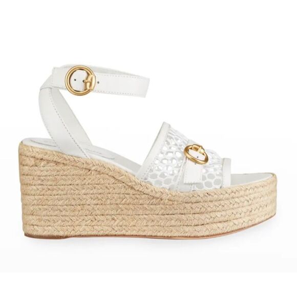 Gianvito Rossi Solana Buckle Napa wedge white leather platform wedge sandals - Picture 1 of 15